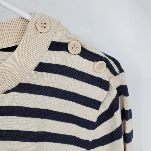 COS Silk Black and White Striped Mixed Media Long Sleeve Knit Sweater Medium - Picture 7 of 12